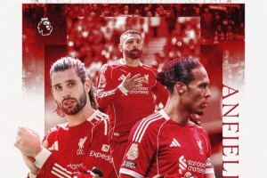 利物浦发布对阵水晶宫海报：萨拉赫、范戴克、索博斯洛伊出镜