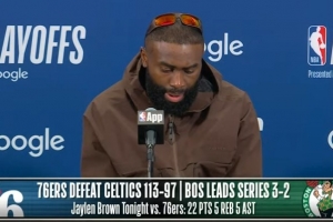 【完整版】布朗：被逆转13分很沮丧 我们让恩比德得分太轻松