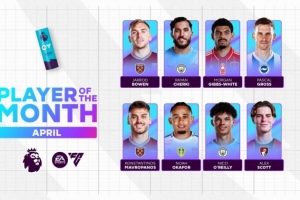 英超4月最佳候选：谢尔基、奥赖利领衔，鲍文、怀特、奥卡福在列